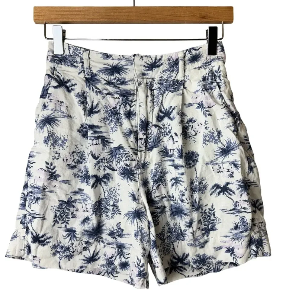 Abercrombie & Fitch Linen Shorts Womens XS White Bermuda Hawaiian Casual Preppy